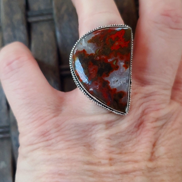 New Huge Seam Agate Antique Design 925 Silver Statement Ring. - Picture 11 of 16